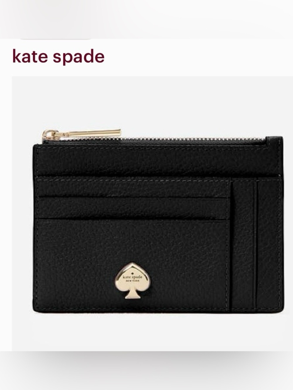 kate spade Kayla Black Leather Large Slim Card Wallet with Gold Spade Accent